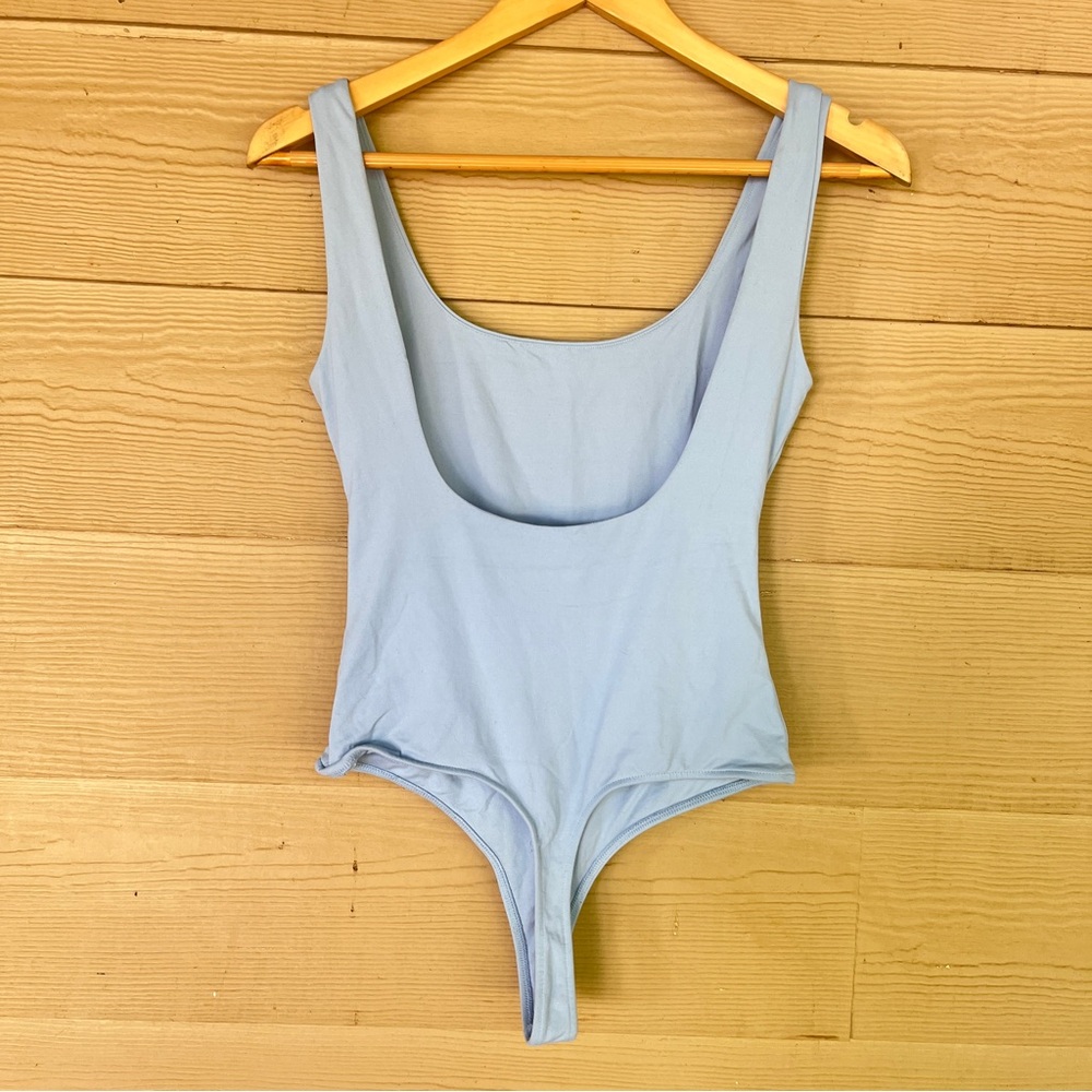 Zara Light Blue Scoop-Neck Bodysuit Medium Low Back Thong Bodysuit Tank Top